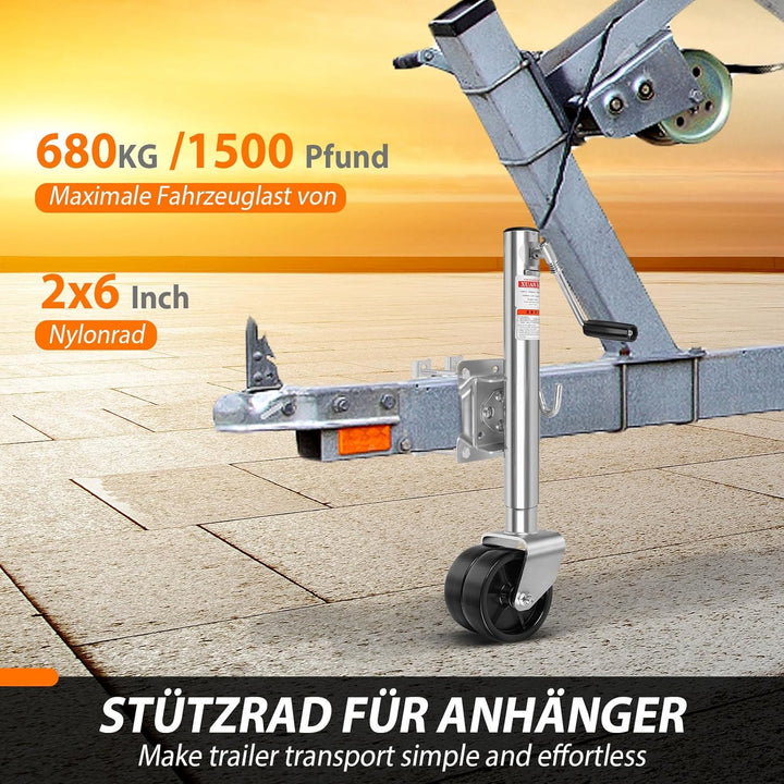 Anhänger Schwerlast Stützrad 57 mm Klappbar, Stützlast 680 kg mit Montiersatz und 6 Zoll Vollgummire