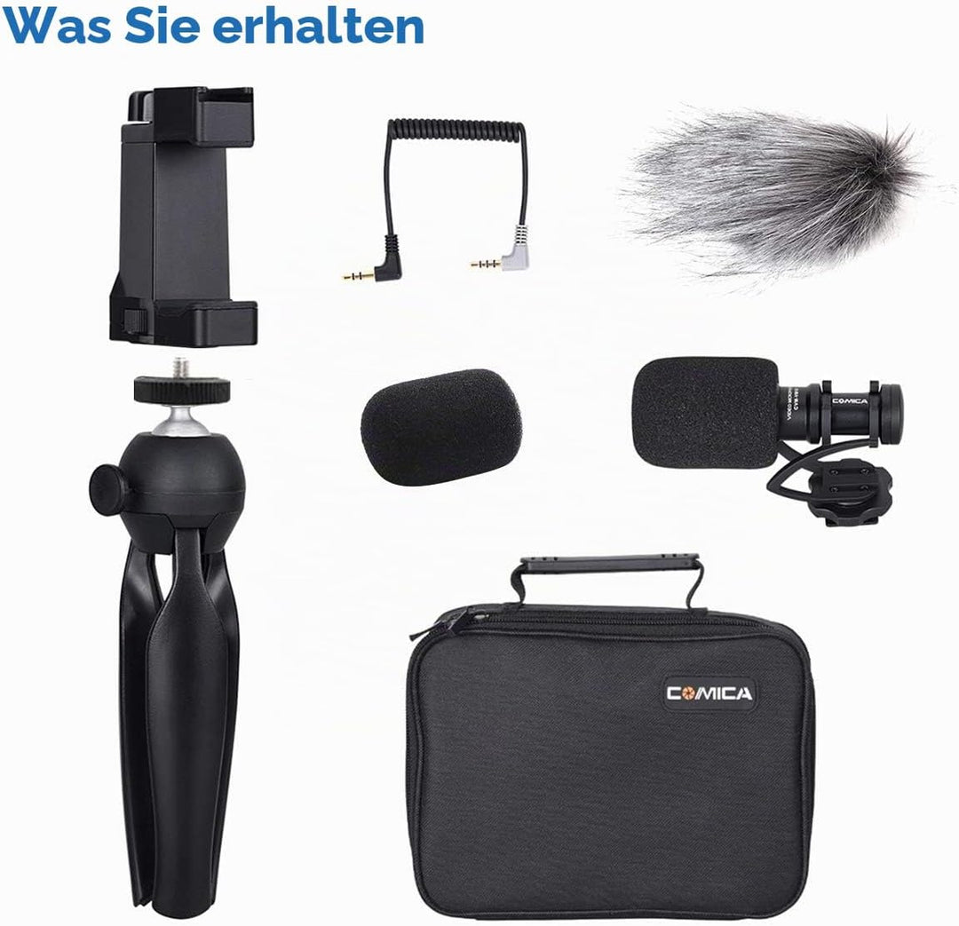 Moman Smartphone-Mikrofon mit Videokit, Shotgun-Mikrofon mit Nierencharakteristik, Kondensator-Richt