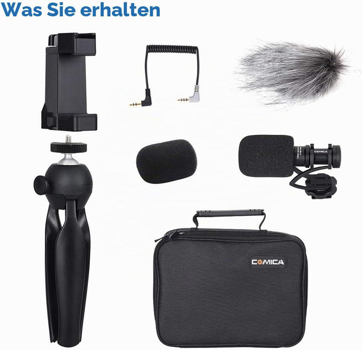 Moman Smartphone-Mikrofon mit Videokit, Shotgun-Mikrofon mit Nierencharakteristik, Kondensator-Richt