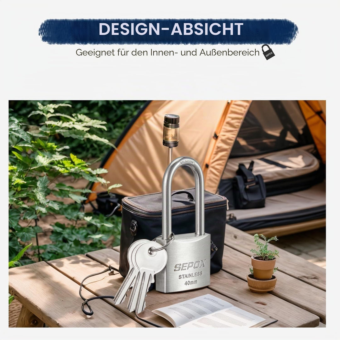 SEPOX® 40mm Edelstahl Vorhängeschloss mit Schlüssel für Aussenbereich, Wetterfestes, Schwerlastiges,
