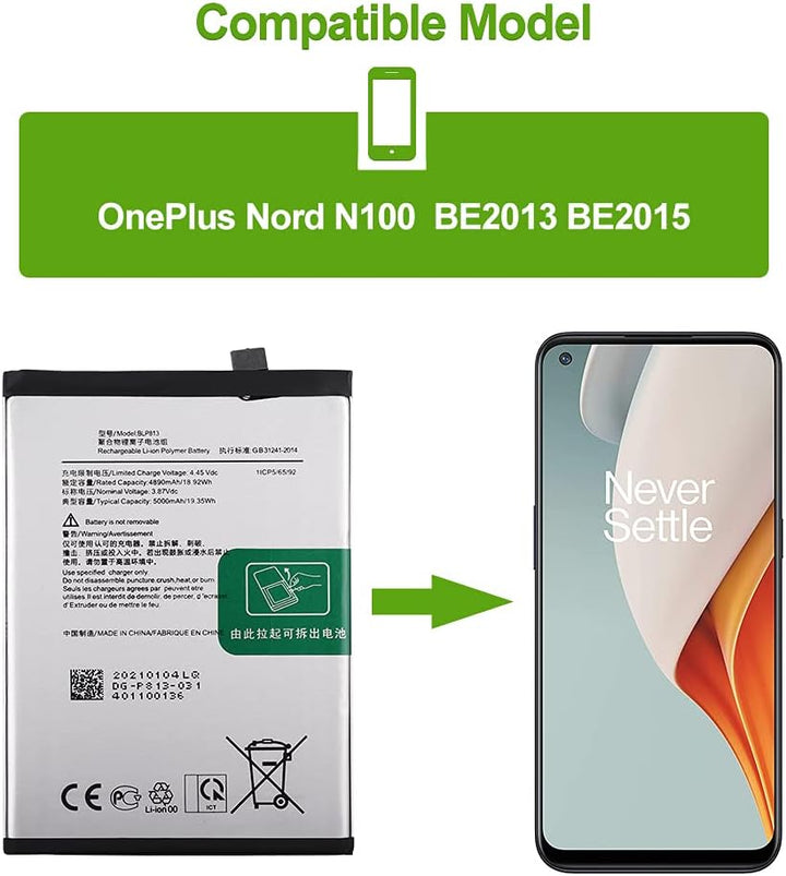 SwarKing Ersatz Akku Kompatibel mit OnePlus Nord N100 BE2013, BE2015 BLP813 with Toolkit
