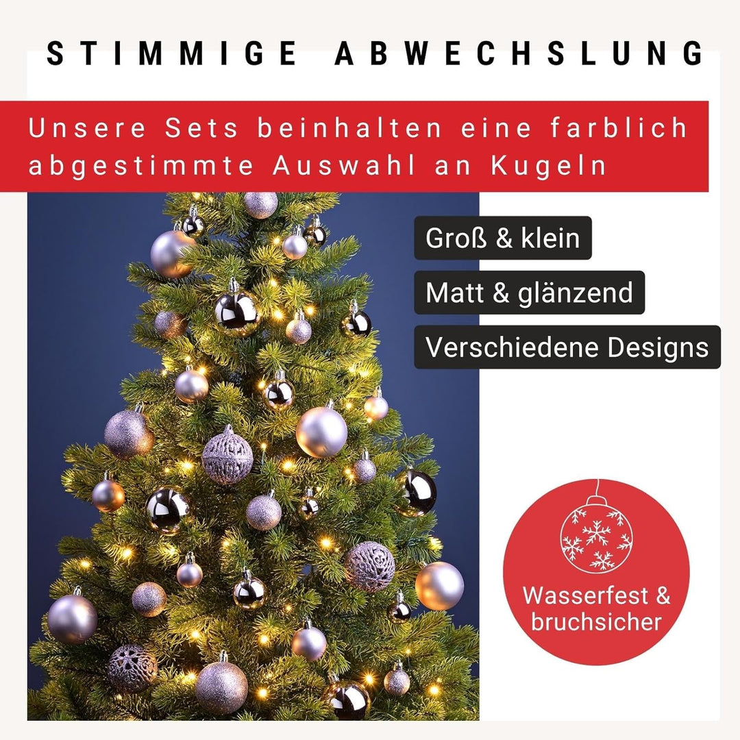 WOMA Christbaumkugeln Set Hell-Lila & 22 weiteren Farben - 50er & 100er Weihnachtskugeln Set - Weihn