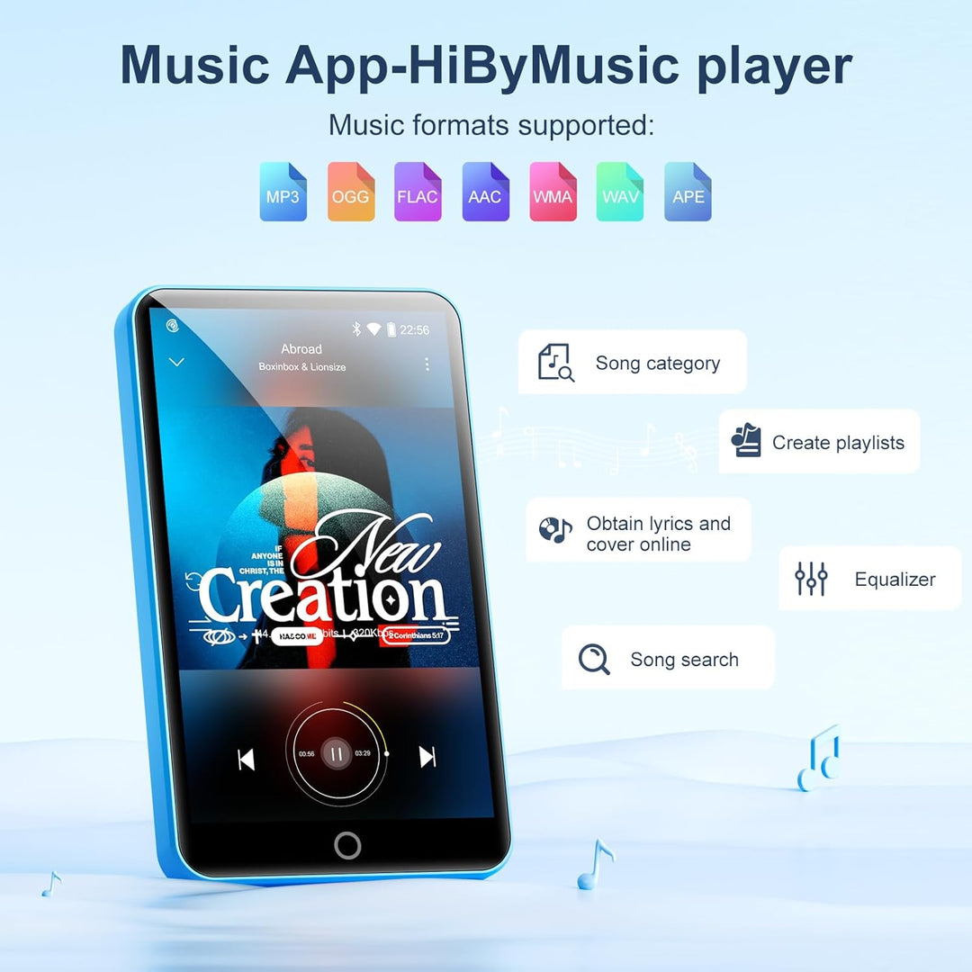 MP3 Player mit Bluetooth und WiFi, Oilsky 80GB 4 Zoll 1080P Touchscreen MP4 Player, Android 9.0, Tra