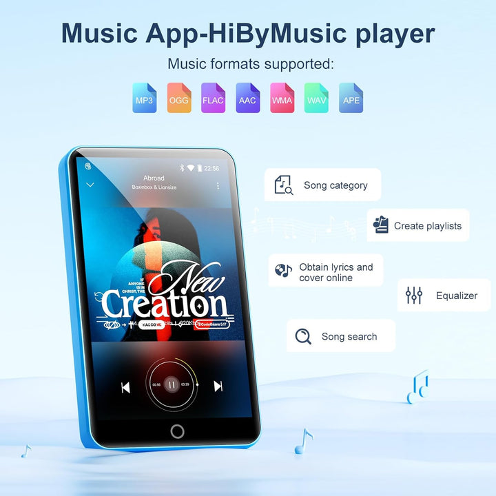 MP3 Player mit Bluetooth und WiFi, Oilsky 80GB 4 Zoll 1080P Touchscreen MP4 Player, Android 9.0, Tra