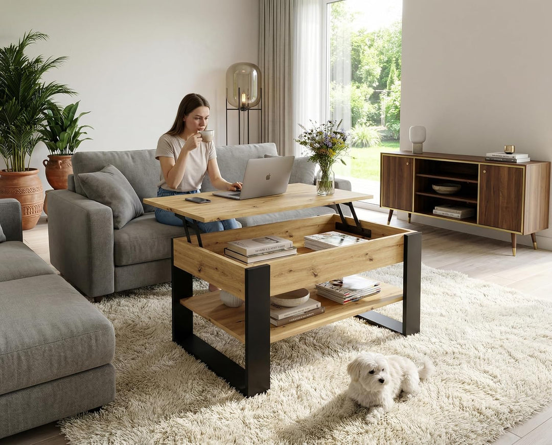 Couchtisch höhenverstellbar mit Stauraum - Couchtische - Wohnzimmertisch klappbar - höhenverstellbar