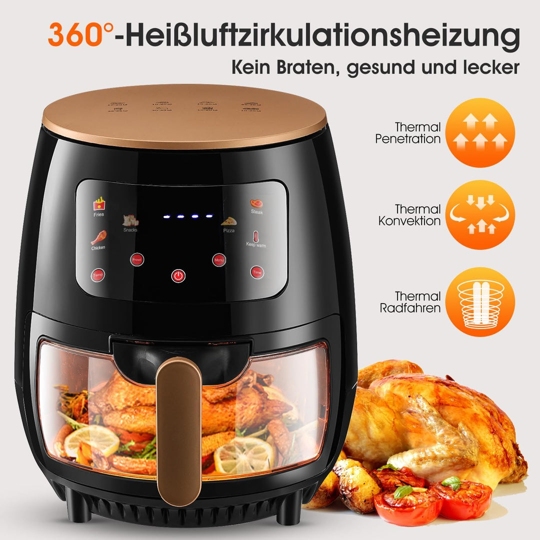 Oyajia HeissLuftfritteuse Mit Sichtfenster, 5 L, 6-In-1-Kochvoreinstellungen, Smart-Touchscreen, Sch