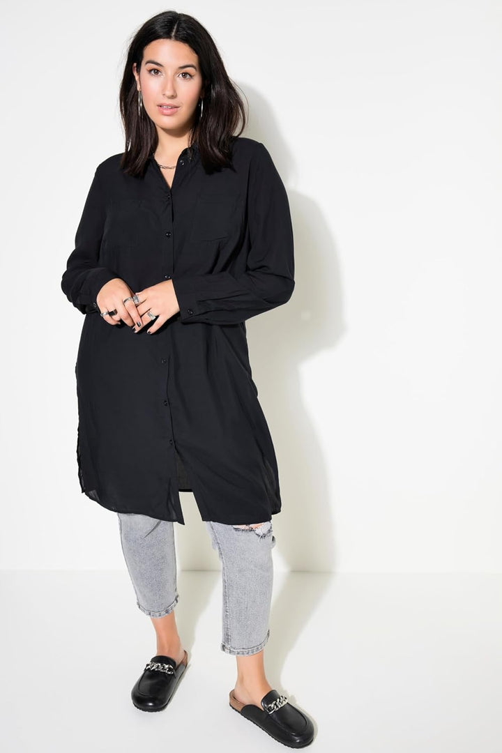 Studio Untold Damen grosse Grössen Übergrössen Plus Size Long-Hemdbluse, Boxy Fit, Modal, Hemdkragen