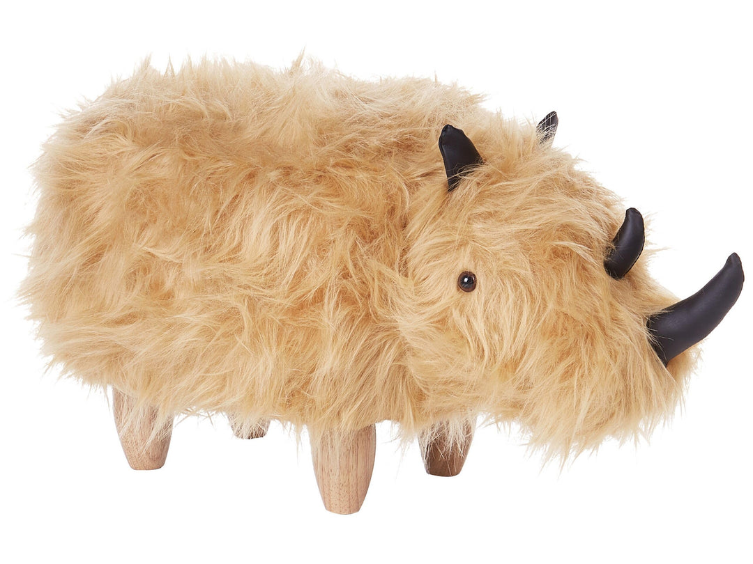Flauschiger Hocker in Tierform Felloptik sandbeige Tierhocker für Kinder Rhino