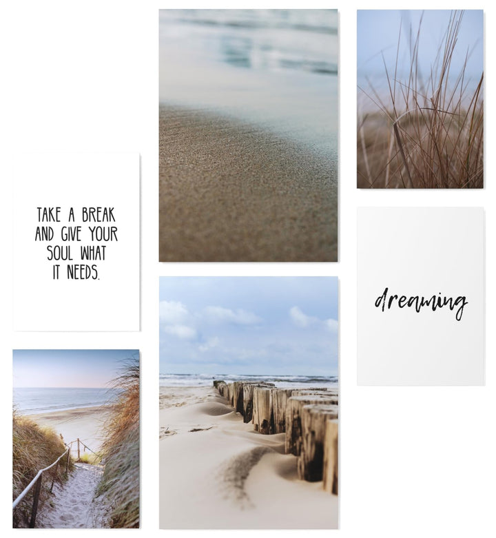 Papierschmiede® Mood Poster Set Beach Walk, Bilder Wohnzimmer Deko Schlafzimmer, 2x DIN A3 und 4x DI