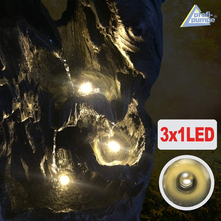 AMUR Solar Gartenbrunnen Brunnen Solarbrunnen Wald-ZAUBER mit LED-Licht, Zierbrunnen Wasserfall Gart