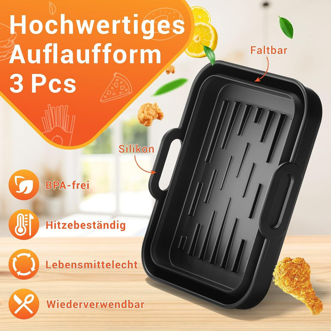 Silikonform Zubehör für Ninja Foodi Flexdrawer Heissluftfritteuse AF500EU | 3Pcs Faltbar Airfryer Zu