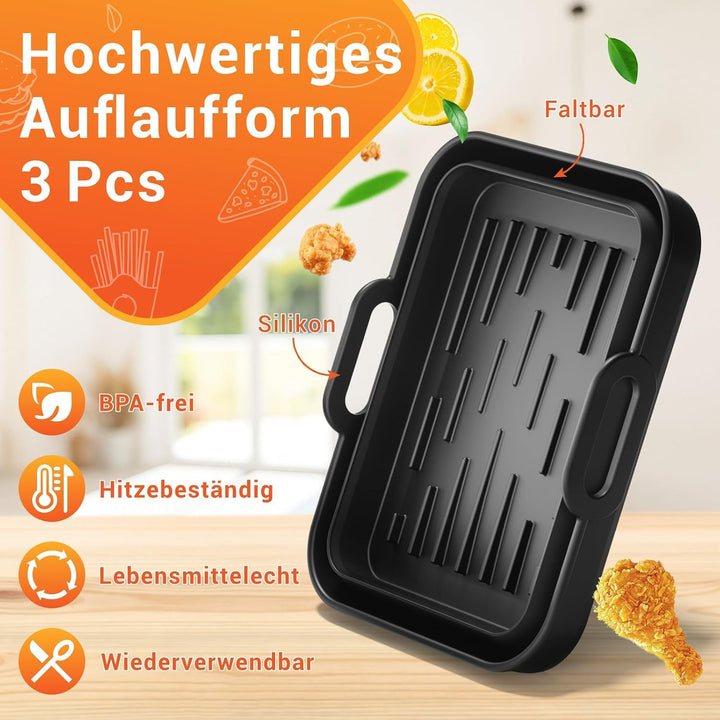 Silikonform Zubehör für Ninja Foodi Flexdrawer Heissluftfritteuse AF500EU | 3Pcs Faltbar Airfryer Zu