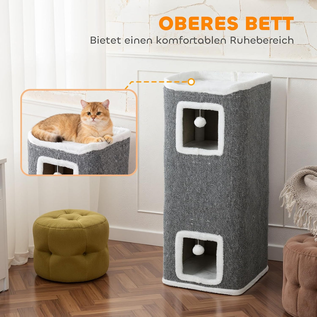 PawHut Kratztonne 100 cm Hoch 41 x 41 cm vierstöckige Katzentonne mit Spielball, Plüschrand, Katzenh