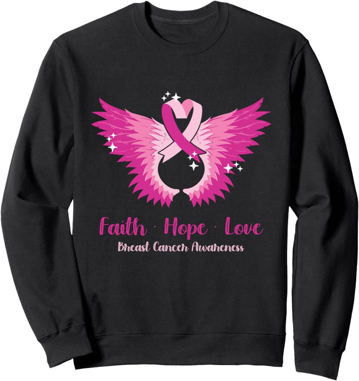 Faith Hope Love Wings - Breast Cancer Awareness Sweatshirt