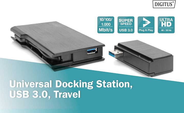DIGITUS Universal Docking Station, USB 3.0, 7-Port, Travel 2X Video, 2X USB 3.0, RJ45, 2X Kartenlese
