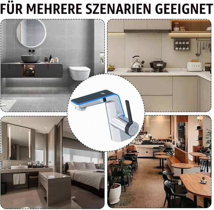 Wasserhahn Bad mit LED-Temperaturanzeige, Waschtischarmatur Badarmatur Einhebelmischer 2 Strahlarten