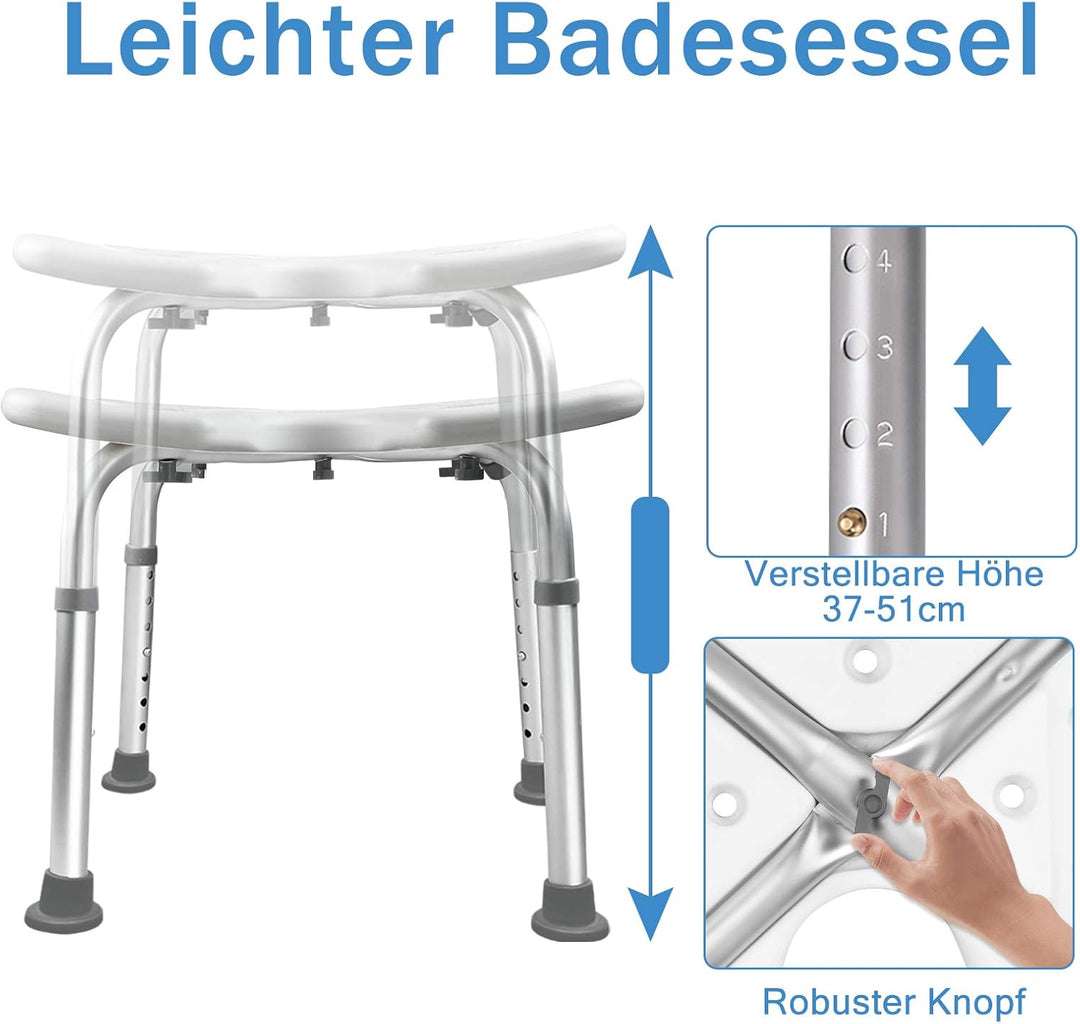 Froadp 37-51cm Duschhocker Höhenverstellbar Duschstuhl Anti-Rutsch Badhocker Aluminium Badestühle Tr