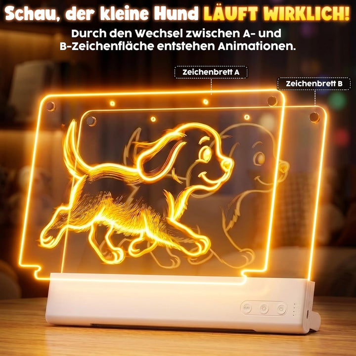 LED Zeichenbrett Kinder, Maltafel für Kinder mit Doppeltafel (Weiss) | 16 Zoll Zeichenfläche mit Ani