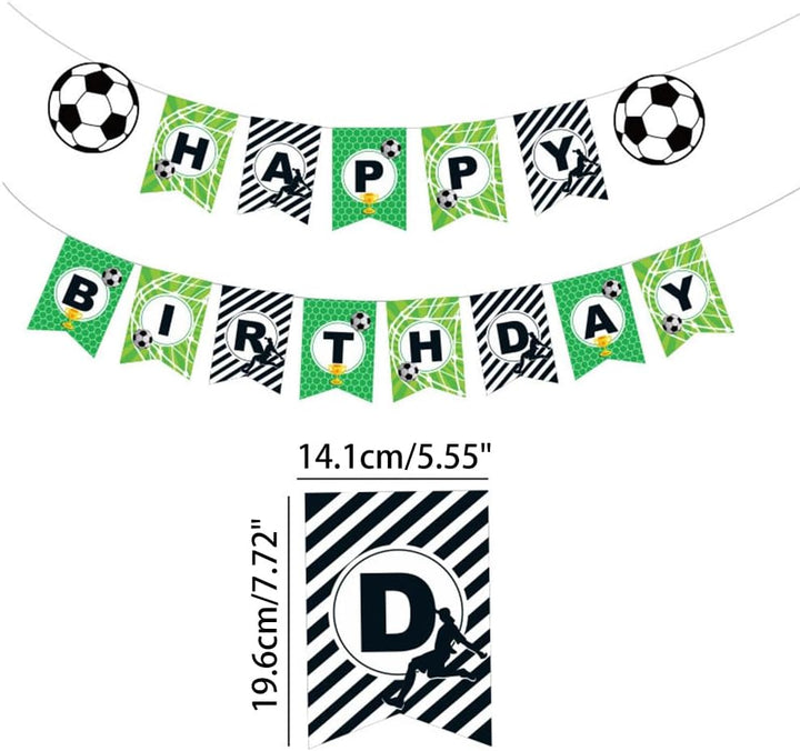 Kiyanest Fussball-Geburtstagsdeko – Happy Birthday Banner mit Hängespiralen, Kuchentopper & Cupcake-