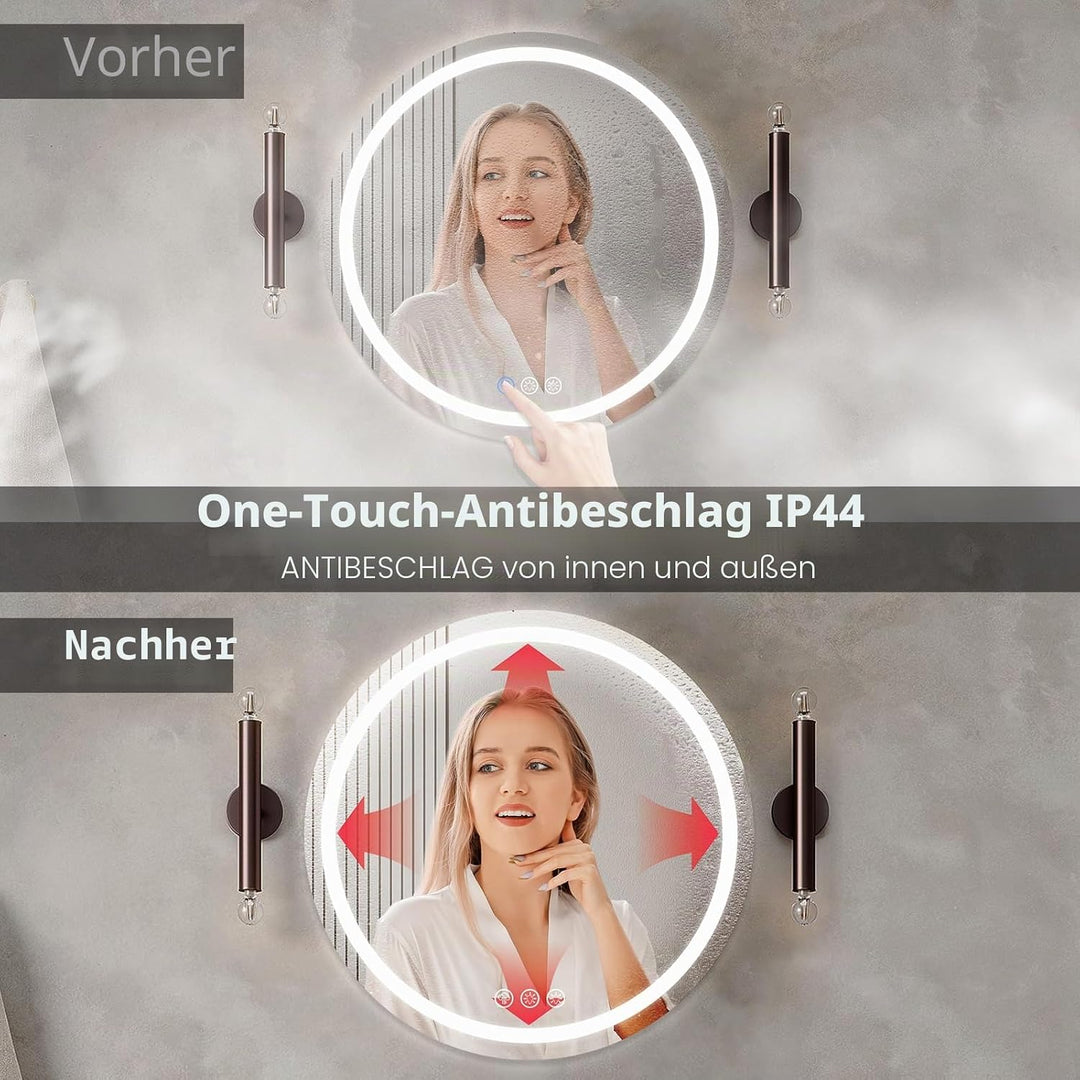 50cm Badezimmerspiegel mit Beleuchtung,Runder Spiegel mit Beleuchtung, Wandspiegel mit Frontbeleucht