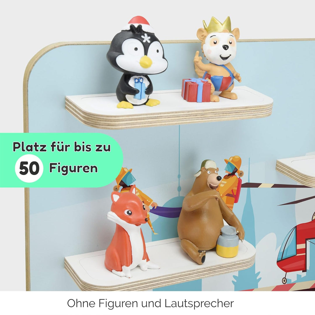 stadtecken Holzregal für Musikbox I Geeignet für die Toniebox und ca. 50 Tonies I Perfekte Tonie Auf