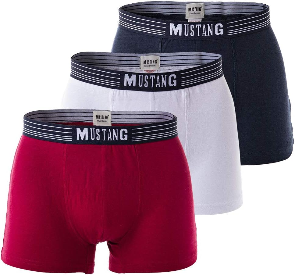 Mustang 3er Pack - Herren Boxershorts aus Baumwolle, Unterhosen für Männer, Navy/Weiss/Rot