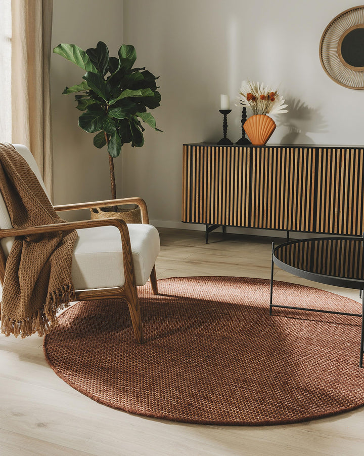 benuta Pure Wollteppich Rocco - Braun 150 cm Rund - Handgewebt - Im Style: Wolle, Uni, Boho, Hygge &