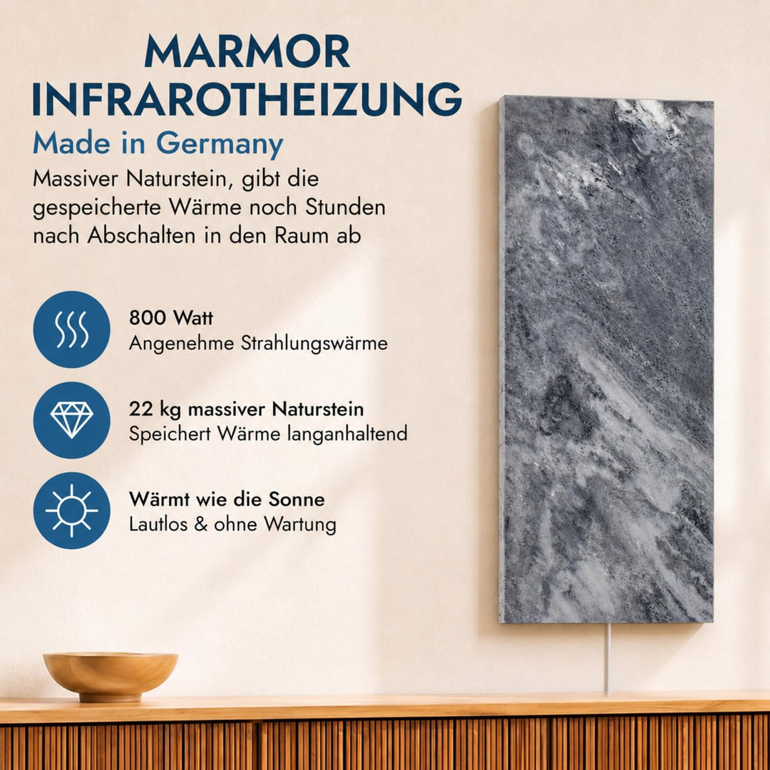 Marwona Naturstein Infrarotheizung mit Digitalthermostat I 800 Watt I Energiesparende Naturstein Inf