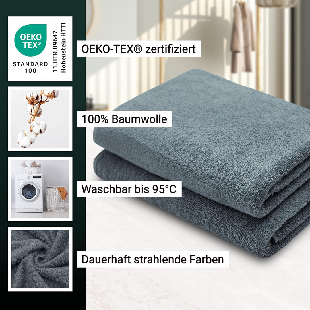 ZOLLNER 2er Set Duschtücher - weiche und saugstarke Handtücher - waschbar bis 95°C - Baumwolle - 70x