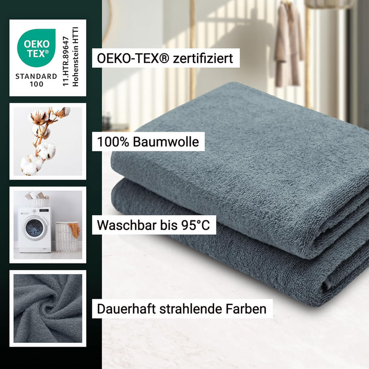 ZOLLNER 2er Set Duschtücher - weiche und saugstarke Handtücher - waschbar bis 95°C - Baumwolle - 70x