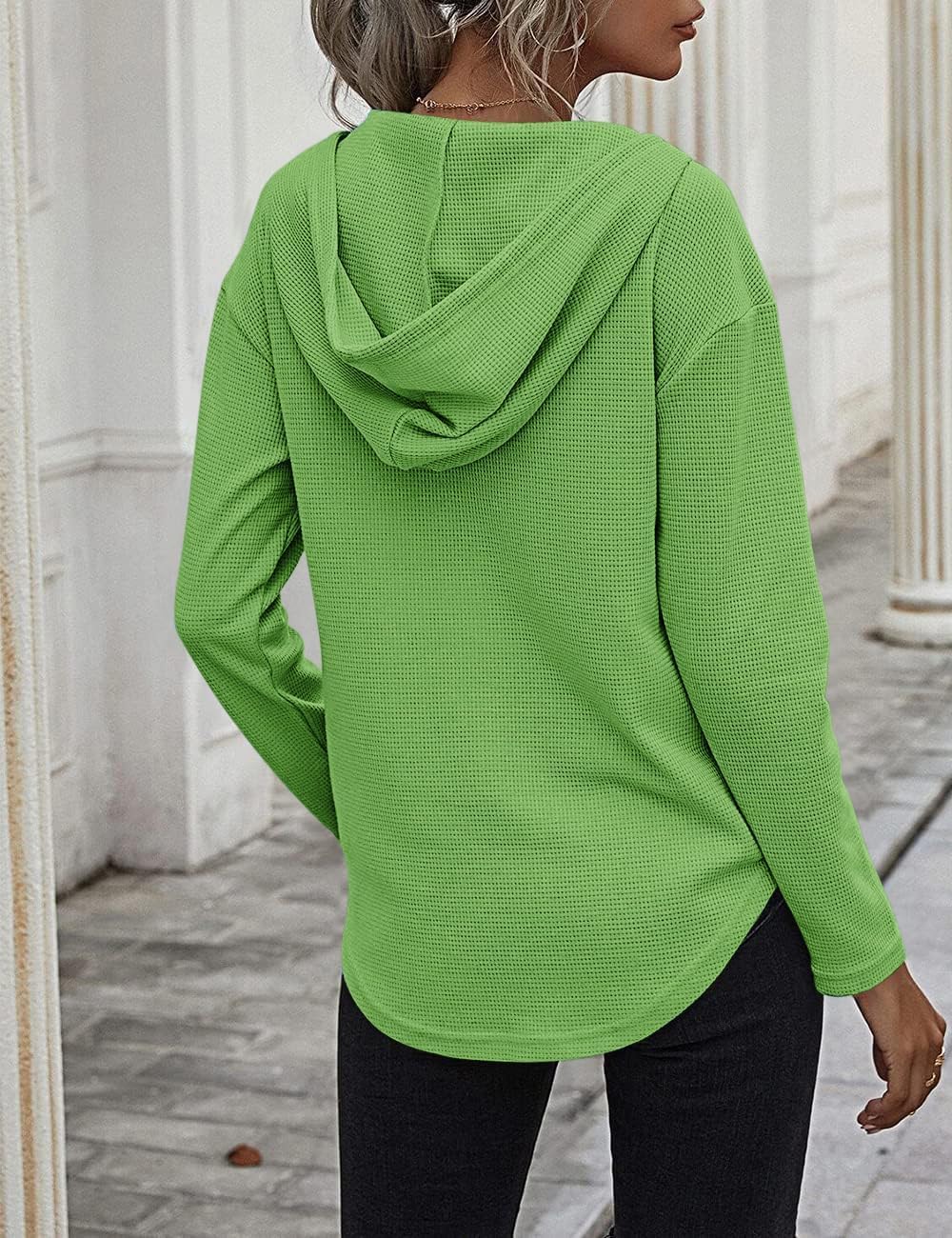 Cuptacc Pullover Damen Hoodie Langarm V Ausschnitt Pullover Sweatshirt Kapuzenpullover Einfarbig Dra