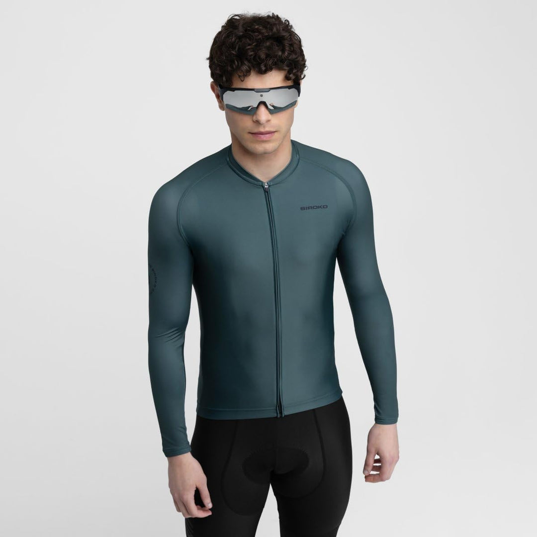 SIROKO M2 Radtrikot Herren Langarm Slim Fit Aerodynamische Fahrradbekleidung XS Armeegrün, XS Armeeg