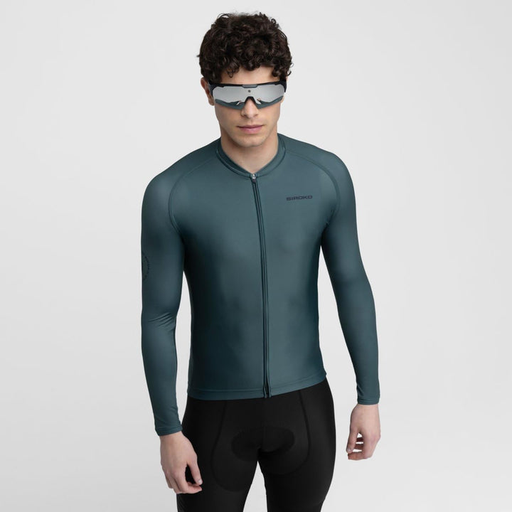 SIROKO M2 Radtrikot Herren Langarm Slim Fit Aerodynamische Fahrradbekleidung XS Armeegrün, XS Armeeg