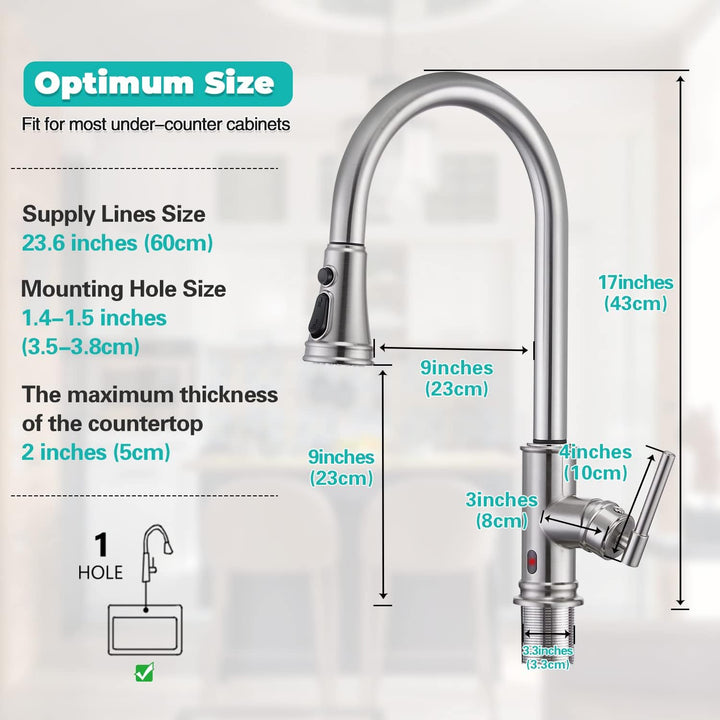 Wasserhahn Küche Touchless Sensor, Hochdruck Küchenarmatur mit Brause Ausziehbar Armatur Smart, Misc