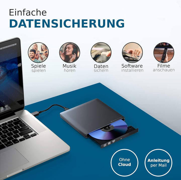 techPulse120 USB 3.0 & Type C externer CD & DVD Brenner Writer Burner Superdrive Laufwerk tragbares