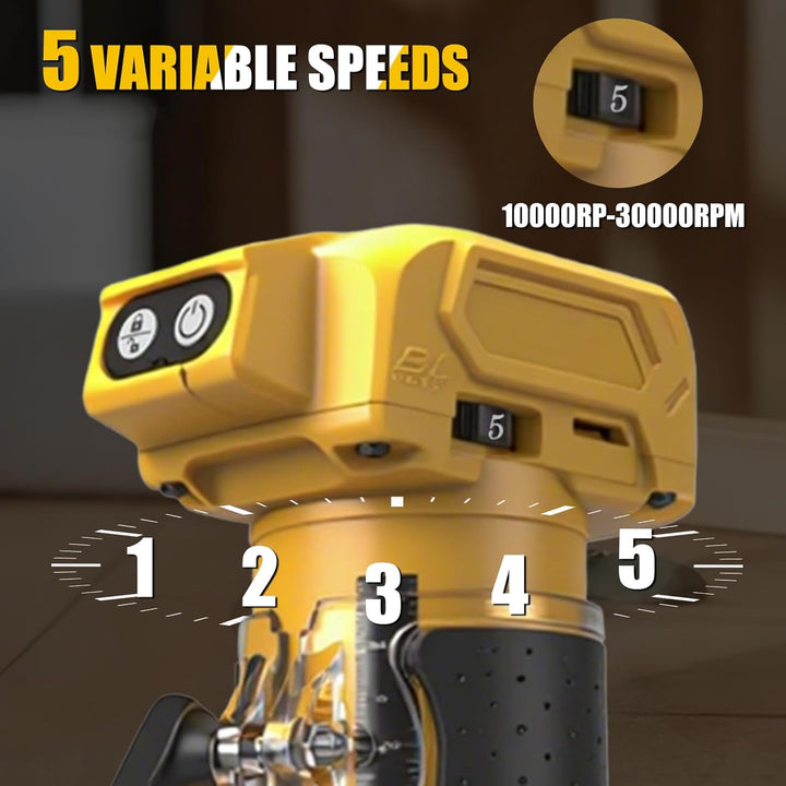 Akku Oberfräse kompatibel mit Dewalt 20V-Akku (ohne Akku), 800 W bürstenloser Holztrimmer mit 10000–