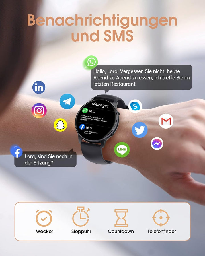 TUYOMA Smartwatch Herren, 1,3 Zoll Touchscreen Smart Watch Damen, IP68 Wasserdicht Smartwatches Schr