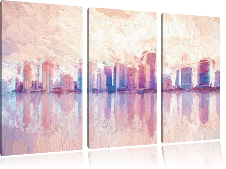 Pixxprint Miami Florida Skyline als Leinwandbild/Grösse: 3 Teilig (120x80 cm) cm/Wandbild/Kunstdruck