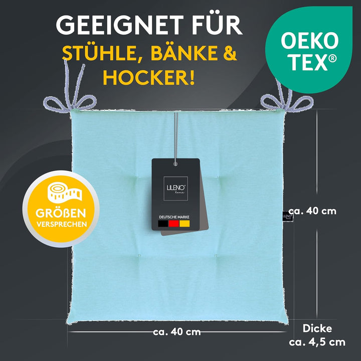 LILENO HOME 4er Set Stuhlkissen Hellblau (40x40x4,5 cm) - Sitzkissen für Gartenstuhl, Küche oder Ess