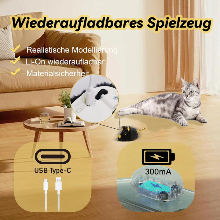 Vealind Katzenspielzeug Elektrisch Spielmaus, Katzenspielzeug Mäuse Spielmäuse für Katze mit Umzug U