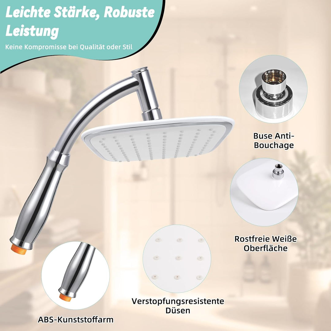 Hibbent Regenduschkopf mit Handbrause und Halterung, Hochdruck Regendusche mit abnehmbarem Arm in Ch