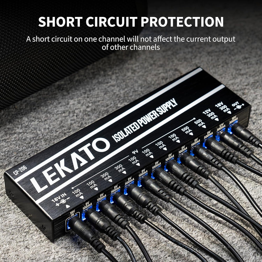 LEKATO Gitarre Pedal Netzteil, 12 Isolierte Ausgang für 9V/12V/18V, Effektpedal-Netzteil mit Kurzsch