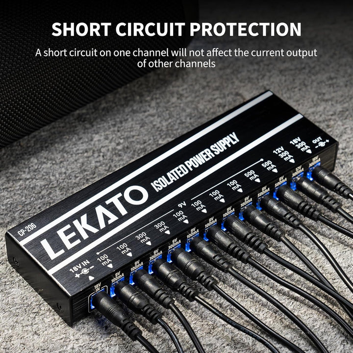 LEKATO Gitarre Pedal Netzteil, 12 Isolierte Ausgang für 9V/12V/18V, Effektpedal-Netzteil mit Kurzsch