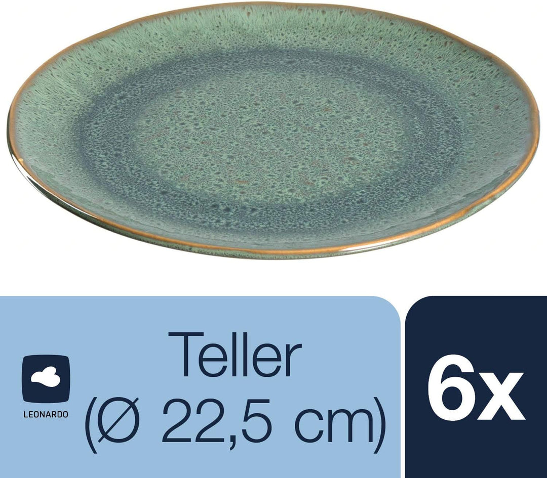 LEONARDO HOME 018539 MATERA 6er Set Teller, Keramik, grün, Grün