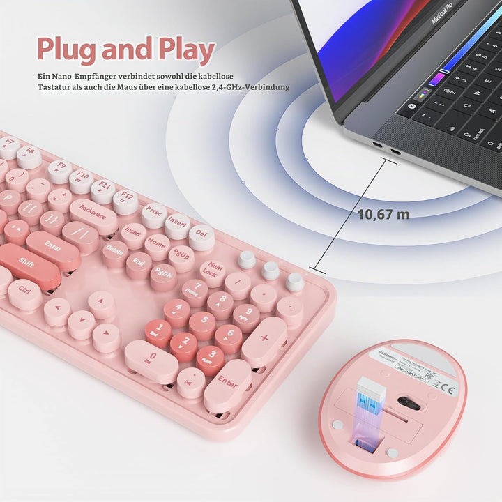 SOLIDEE Kabellose Tastatur und Maus-Kombination, Schreibmaschinen-Tastatur Mit Ziffernblock, 2.4GHz