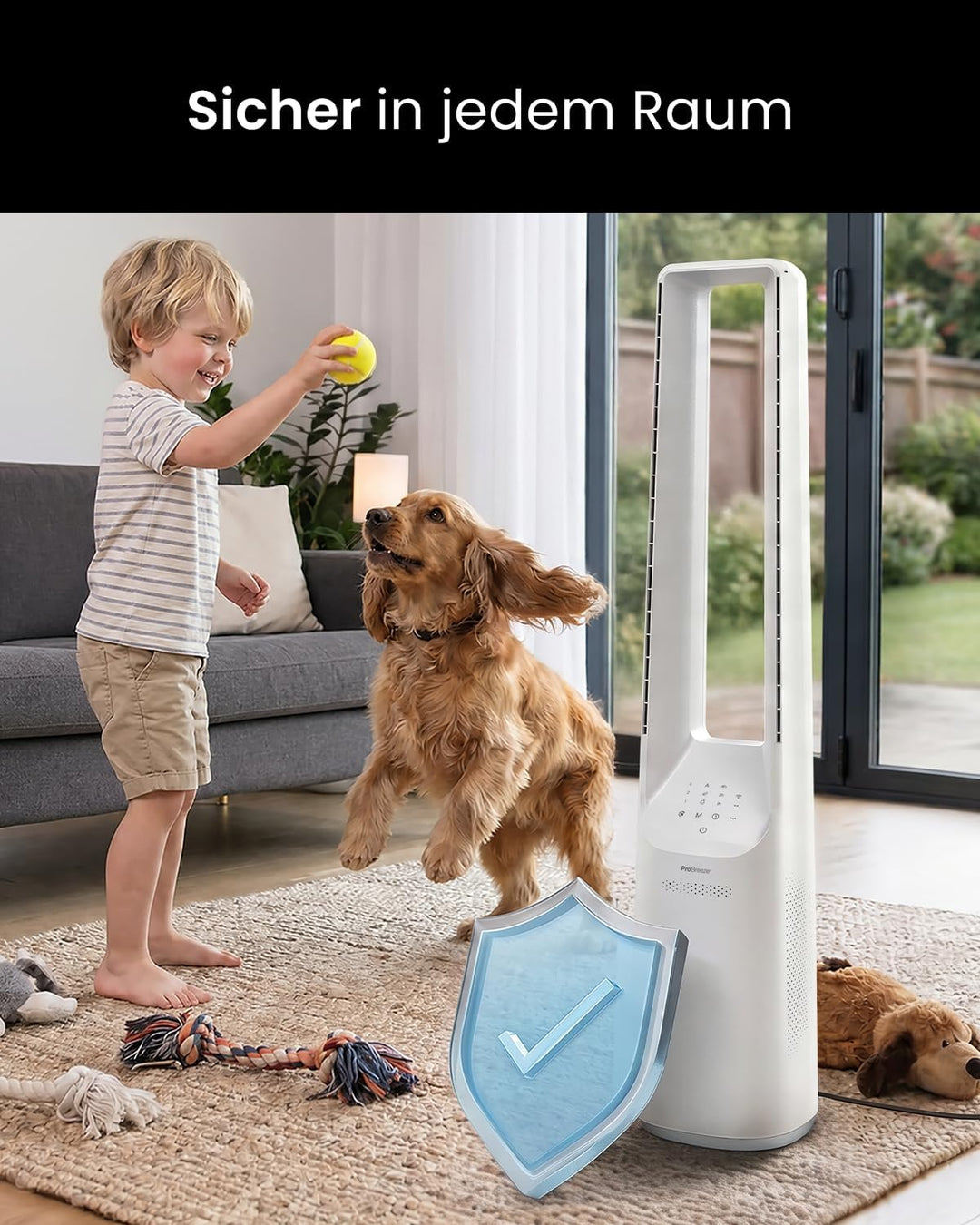 Pro Breeze 101cm rotorloser Ventilator - Smart Home Ventilator mit WLAN, Fernbedienung, LED Display,