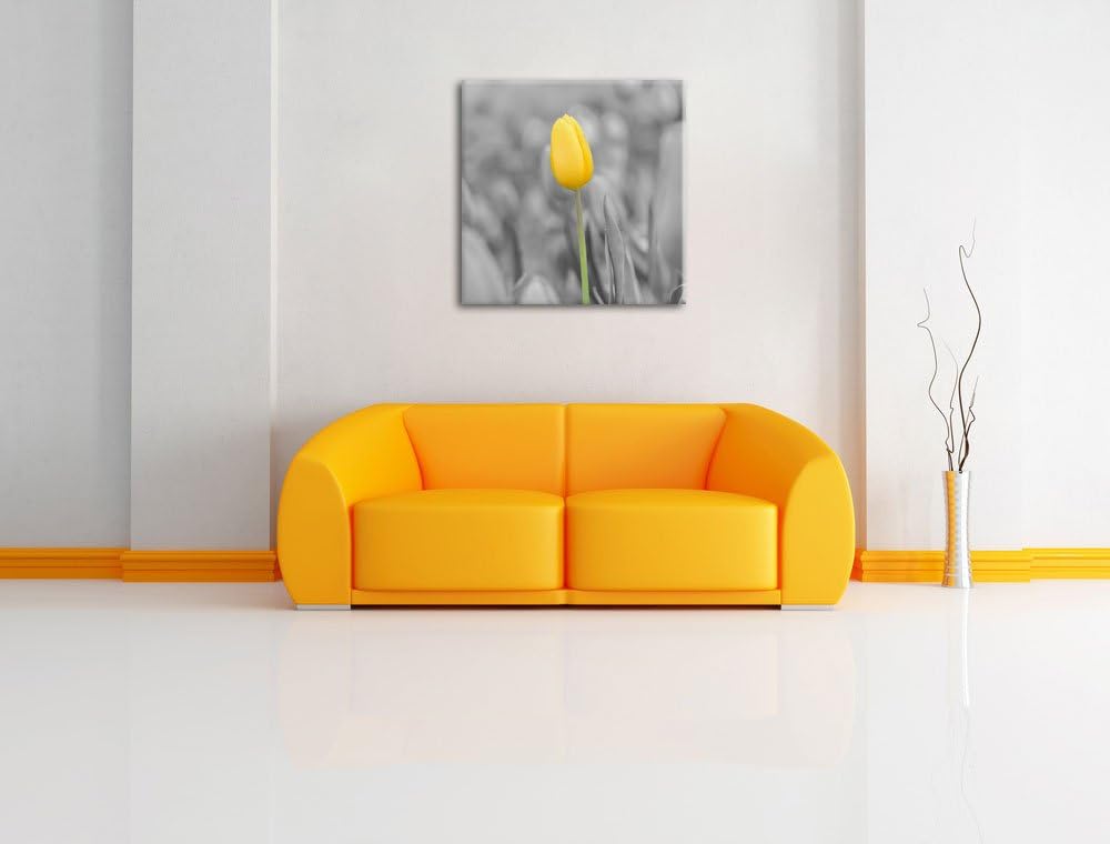 Pixxprint Gelbes Tulpenmeer als Leinwandbild | Grösse: 70x70 cm | Wandbild | Kunstdruck | fertig bes