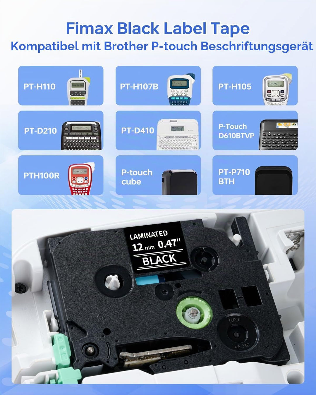 Tze-335 Schwarz Tape Cassette 12mm Kompatible mit Brother P-touch Bänder 12mm 0.47 White on Black Sc