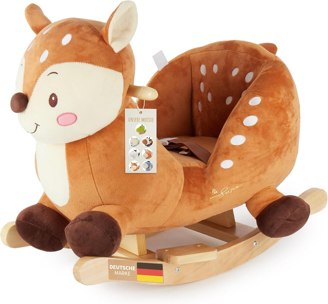 Bieco Plüsch Schaukeltier REH Lina, 60 cm | Kinder Schaukelstuhl mit Sicherheitsgurt | Schaukel | Kl