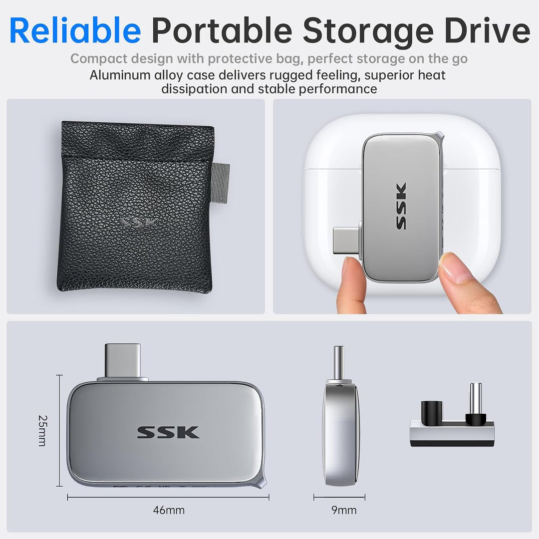 SSK 1TB Externe SSD, USB-C Portable SSD Festplatte Extern bis zu 1050MB/s | USB3.2 Gen2 Plug‑&amp;‑Play,